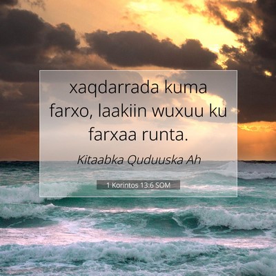 Picture 07 - 1 Korintos 13:6 SOM - xaqdarrada kuma farxo, laakiin wuxuu ku farxaa - Bible Verse Picture