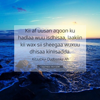 Picture 07 - 1 Korintos 14:4 SOM - Kii af uusan aqoon ku hadlaa wuu isdhisaa, - Bible Verse Picture