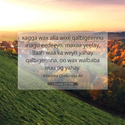 Picture 07 - 1 Yooxanaa 3:20 SOM - xagga wax alla wixii qalbigeennu inagu eedeeyo, - Bible Verse Picture