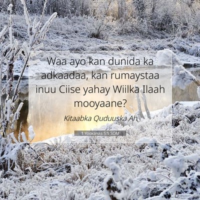 Picture 07 - 1 Yooxanaa 5:5 SOM - Waa ayo kan dunida ka adkaadaa, kan rumaystaa - Bible Verse Picture