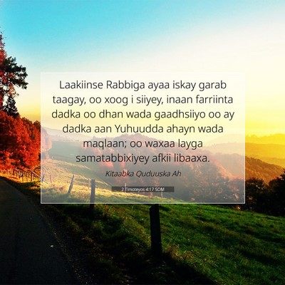 Picture 07 - 2 Timoteyos 4:17 SOM - Laakiinse Rabbiga ayaa iskay garab taagay, oo - Bible Verse Picture