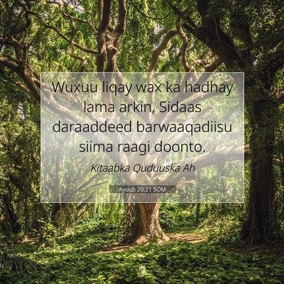 Picture 07 - Ayuub 20:21 SOM - Wuxuu liqay wax ka hadhay lama arkin, Sidaas - Bible Verse Picture