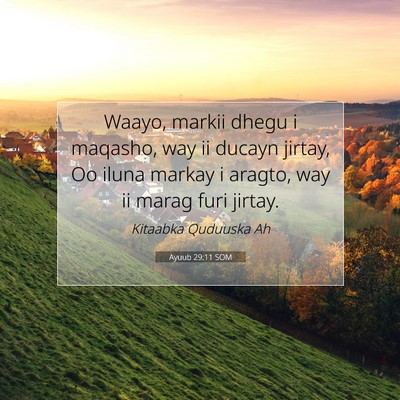 Picture 07 - Ayuub 29:11 SOM - Waayo, markii dhegu i maqasho, way ii ducayn - Bible Verse Picture
