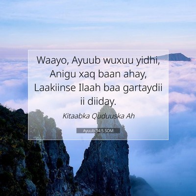 Picture 07 - Ayuub 34:5 SOM - Waayo, Ayuub wuxuu yidhi, Anigu xaq baan ahay, - Bible Verse Picture