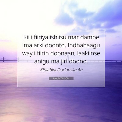 Picture 07 - Ayuub 7:8 SOM - Kii i fiiriya ishiisu mar dambe ima arki doonto, - Bible Verse Picture