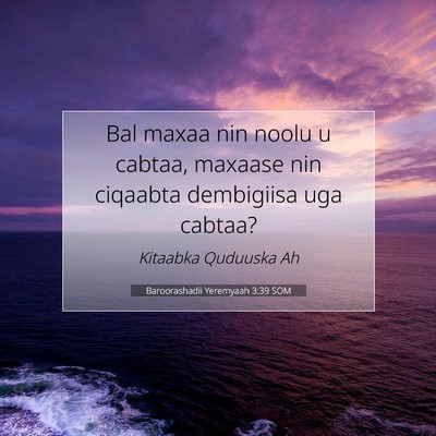 Picture 07 - Baroorashadii Yeremyaah 3:39 SOM - Bal maxaa nin noolu u cabtaa, maxaase nin - Bible Verse Picture
