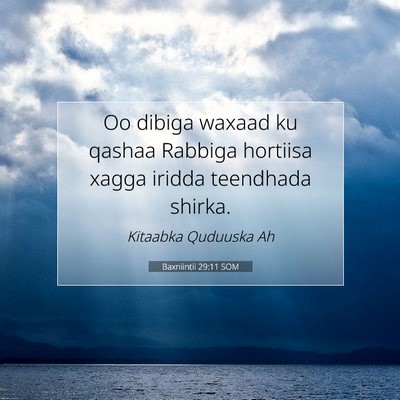 Picture 07 - Baxniintii 29:11 SOM - Oo dibiga waxaad ku qashaa Rabbiga hortiisa xagga - Bible Verse Picture