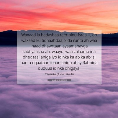 Picture 07 - Baxniintii 31:13 SOM - Waxaad la hadashaa reer binu Israa'iil, oo waxaad - Bible Verse Picture