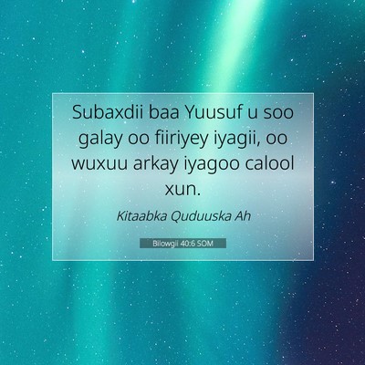 Picture 07 - Bilowgii 40:6 SOM - Subaxdii baa Yuusuf u soo galay oo fiiriyey - Bible Verse Picture