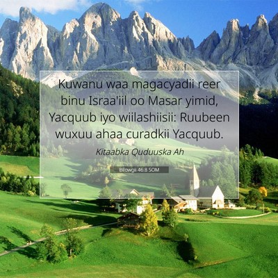 Picture 07 - Bilowgii 46:8 SOM - Kuwanu waa magacyadii reer binu Israa'iil oo - Bible Verse Picture