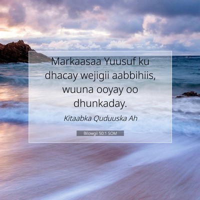 Picture 07 - Bilowgii 50:1 SOM - Markaasaa Yuusuf ku dhacay wejigii aabbihiis, - Bible Verse Picture