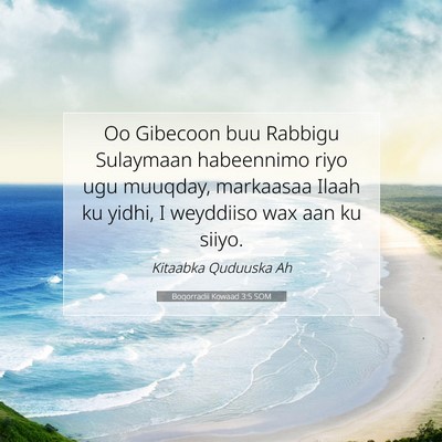 Picture 07 - Boqorradii Kowaad 3:5 SOM - Oo Gibecoon buu Rabbigu Sulaymaan habeennimo riyo - Bible Verse Picture