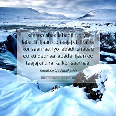 Picture 07 - Boqorradii Kowaad 7:41 SOM - kaasoo ahaa labadii tiir, iyo labadii fijaan oo - Bible Verse Picture