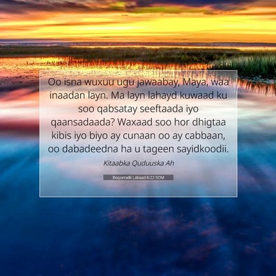 Picture 07 - Boqorradii Labaad 6:22 SOM - Oo isna wuxuu ugu jawaabay, Maya, waa inaadan - Bible Verse Picture