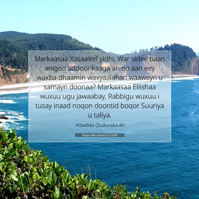 Picture 07 - Boqorradii Labaad 8:13 SOM - Markaasaa Xasaa'eel yidhi, War sidee baan anigoo - Bible Verse Picture