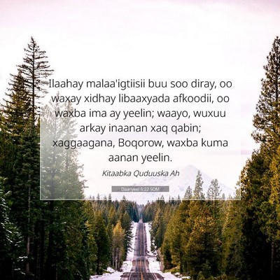 Picture 07 - Daanyeel 6:22 SOM - Ilaahay malaa'igtiisii buu soo diray, oo waxay - Bible Verse Picture