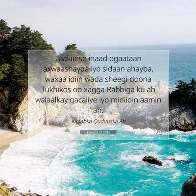 Picture 07 - Efesos 6:21 SOM - Laakiinse inaad ogaataan axwaashayda iyo sidaan - Bible Verse Picture