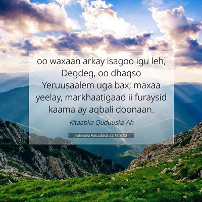 Picture 07 - Falimaha Rasuullada 22:18 SOM - oo waxaan arkay isagoo igu leh, Degdeg, oo dhaqso - Bible Verse Picture