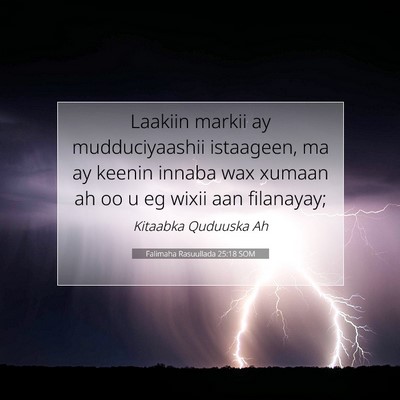 Picture 07 - Falimaha Rasuullada 25:18 SOM - Laakiin markii ay mudduciyaashii istaageen, ma ay - Bible Verse Picture