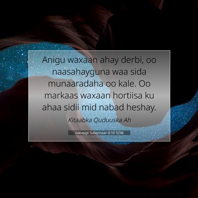 Picture 07 - Gabaygii Sulaymaan 8:10 SOM - Anigu waxaan ahay derbi, oo naasahayguna waa sida - Bible Verse Picture