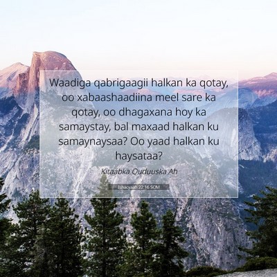 Picture 07 - Ishacyaah 22:16 SOM - Waadiga qabrigaagii halkan ka qotay, oo - Bible Verse Picture