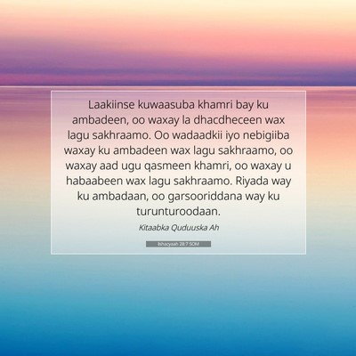 Picture 07 - Ishacyaah 28:7 SOM - Laakiinse kuwaasuba khamri bay ku ambadeen, oo - Bible Verse Picture