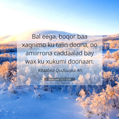 Picture 07 - Ishacyaah 32:1 SOM - Bal eega, boqor baa xaqnimo ku talin doona, oo - Bible Verse Picture