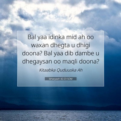 Picture 07 - Ishacyaah 42:23 SOM - Bal yaa idinka mid ah oo waxan dhegta u dhigi - Bible Verse Picture