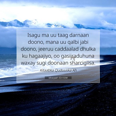 Picture 07 - Ishacyaah 42:4 SOM - Isagu ma uu taag darnaan doono, mana uu qalbi - Bible Verse Picture