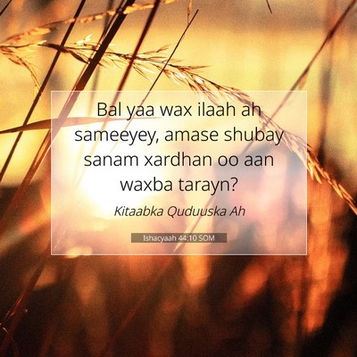 Picture 07 - Ishacyaah 44:10 SOM - Bal yaa wax ilaah ah sameeyey, amase shubay sanam - Bible Verse Picture