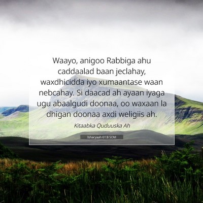 Picture 07 - Ishacyaah 61:8 SOM - Waayo, anigoo Rabbiga ahu caddaalad baan - Bible Verse Picture