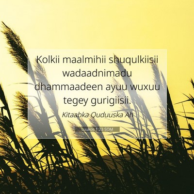 Picture 07 - Luukos 1:23 SOM - Kolkii maalmihii shuqulkiisii wadaadnimadu - Bible Verse Picture