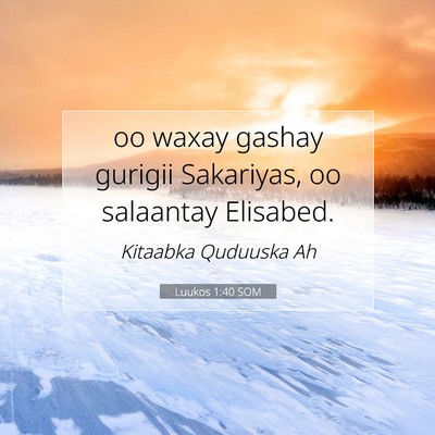 Picture 07 - Luukos 1:40 SOM - oo waxay gashay gurigii Sakariyas, oo salaantay - Bible Verse Picture