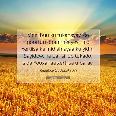 Picture 07 - Luukos 11:1 SOM - Meel buu ku tukanayay, oo goortuu dhammeeyey, mid - Bible Verse Picture