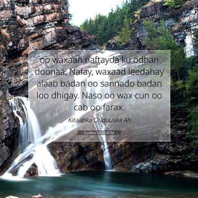Picture 07 - Luukos 12:19 SOM - oo waxaan naftayda ku odhan doonaa, Nafay, waxaad - Bible Verse Picture