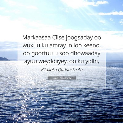 Picture 07 - Luukos 18:40 SOM - Markaasaa Ciise joogsaday oo wuxuu ku amray in - Bible Verse Picture