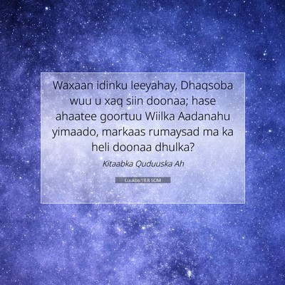 Picture 07 - Luukos 18:8 SOM - Waxaan idinku leeyahay, Dhaqsoba wuu u xaq siin - Bible Verse Picture