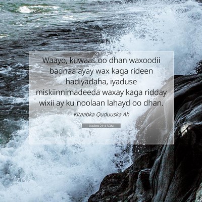 Picture 07 - Luukos 21:4 SOM - Waayo, kuwaas oo dhan waxoodii badnaa ayay wax - Bible Verse Picture