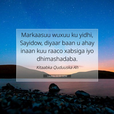 Picture 07 - Luukos 22:33 SOM - Markaasuu wuxuu ku yidhi, Sayidow, diyaar baan u - Bible Verse Picture