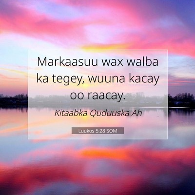 Picture 07 - Luukos 5:28 SOM - Markaasuu wax walba ka tegey, wuuna kacay oo - Bible Verse Picture