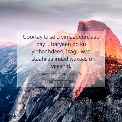 Picture 07 - Luukos 7:4 SOM - Goortay Ciise u yimaadeen, aad bay u baryeen oo - Bible Verse Picture