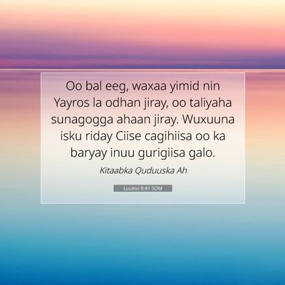 Picture 07 - Luukos 8:41 SOM - Oo bal eeg, waxaa yimid nin Yayros la odhan - Bible Verse Picture