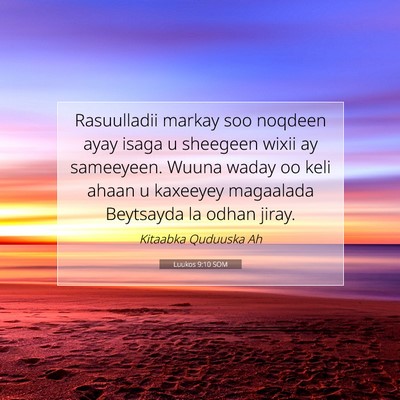 Picture 07 - Luukos 9:10 SOM - Rasuulladii markay soo noqdeen ayay isaga u - Bible Verse Picture
