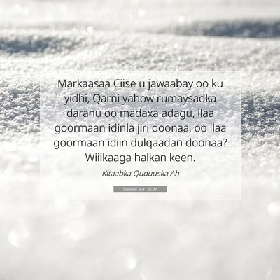 Picture 07 - Luukos 9:41 SOM - Markaasaa Ciise u jawaabay oo ku yidhi, Qarni - Bible Verse Picture