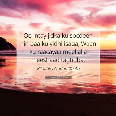Picture 07 - Luukos 9:57 SOM - Oo intay jidka ku socdeen nin baa ku yidhi isaga, - Bible Verse Picture