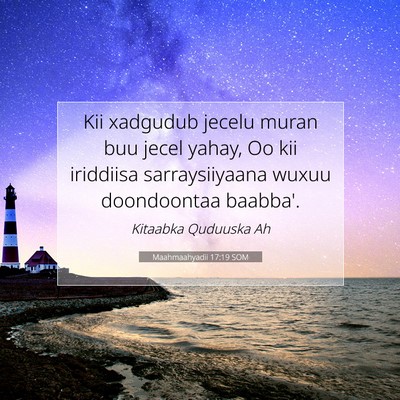 Picture 07 - Maahmaahyadii 17:19 SOM - Kii xadgudub jecelu muran buu jecel yahay, Oo kii - Bible Verse Picture