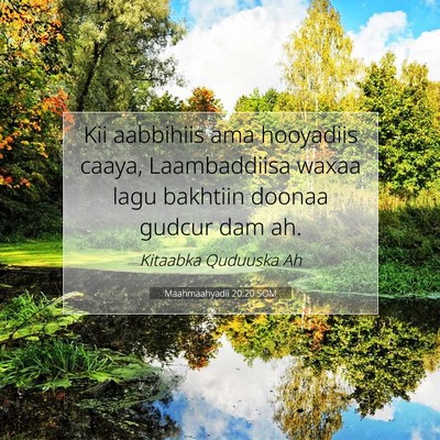 Picture 07 - Maahmaahyadii 20:20 SOM - Kii aabbihiis ama hooyadiis caaya, Laambaddiisa - Bible Verse Picture