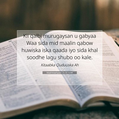 Picture 07 - Maahmaahyadii 25:20 SOM - Kii qalbi murugaysan u gabyaa Waa sida mid maalin - Bible Verse Picture
