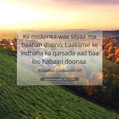 Picture 07 - Maahmaahyadii 28:27 SOM - Kii miskiinka wax siiyaa ma baahan doono, - Bible Verse Picture