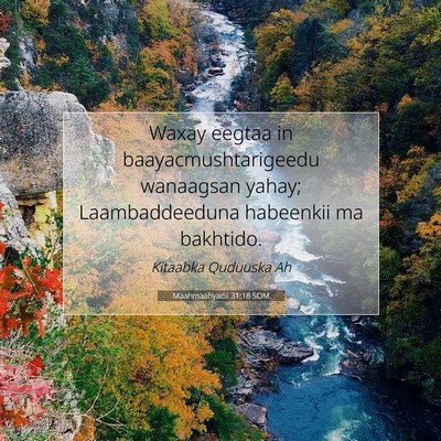 Picture 07 - Maahmaahyadii 31:18 SOM - Waxay eegtaa in baayacmushtarigeedu wanaagsan - Bible Verse Picture